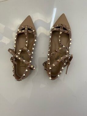 Valentino Garavani Studded Nude Flats with Ankle Straps